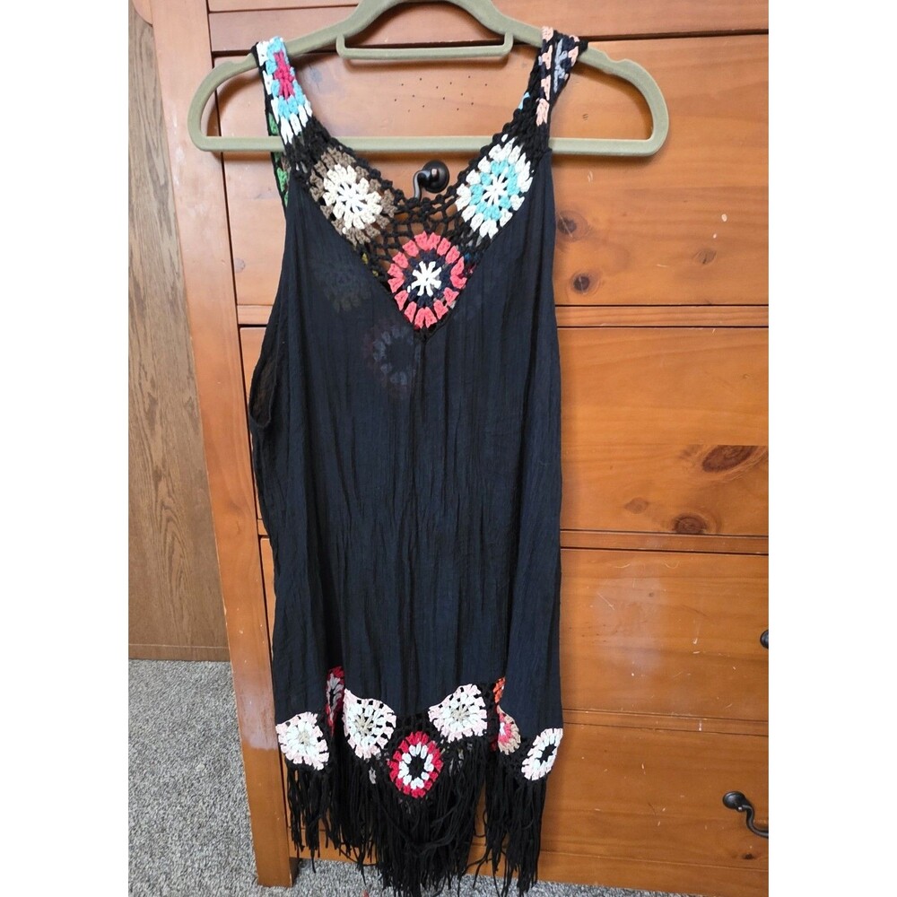 Crochet Granny Dress Cover Up Size Medium Boho Festival Colorful Lightweight